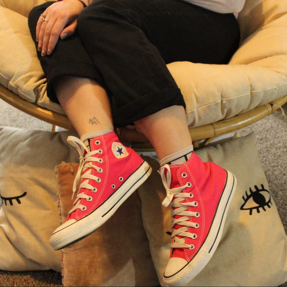 Hot pink, High-top Converse sneakers